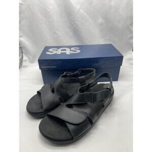 SAS Huggy Women 9.5 M Sandal Cross Strap Black Leather Slingback Tripad Comfort